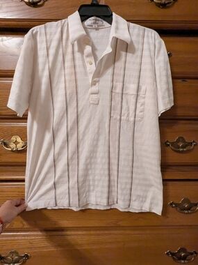 Yves Saint Laurent Vintage Cream Short-Sleeve Polo with Stripes